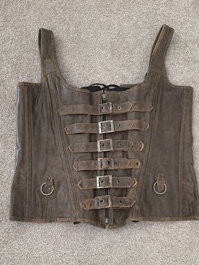 Vance Corsets. Distressed Brown Leather Buckle/Tie Up Corset Top 4X- Rustic.